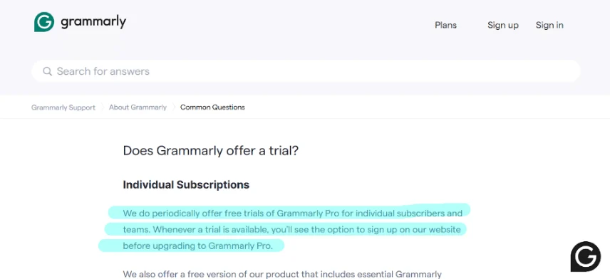 Grammarly Free Trial